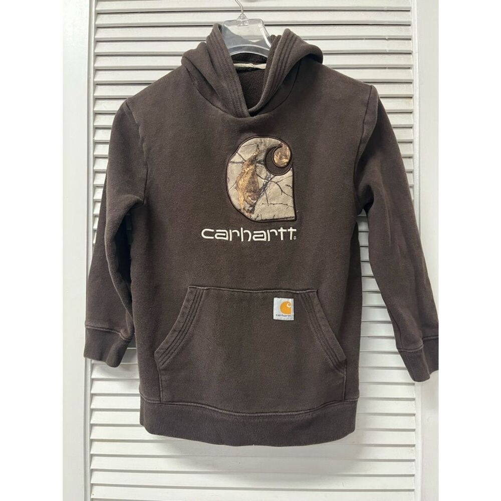Carhartt Kids' Brown Pullover Hoodie with Camo Logo